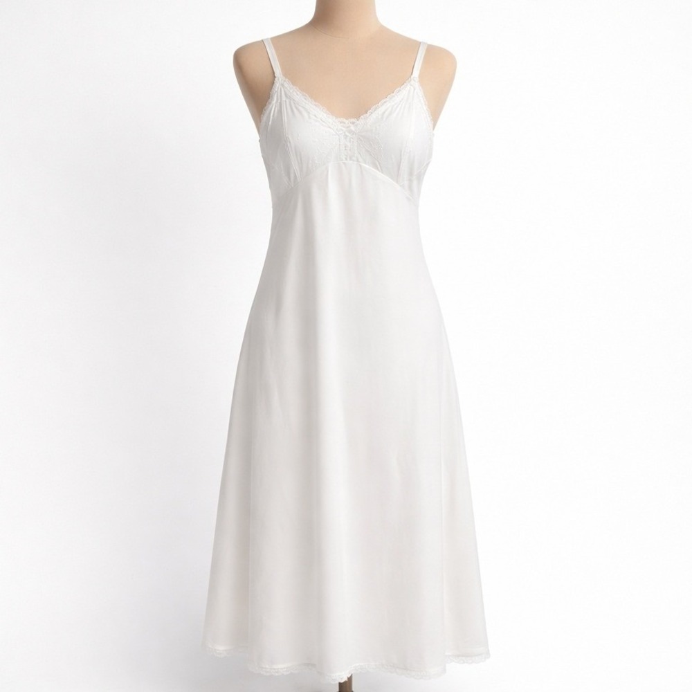 Vintage Lace Satin Slip Dress‎ White 34 Fairy Coquette Romantic Bridal Lingerie
